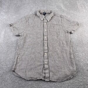 LL Bean Shirt Mens Large Brown Stripes Signature Seersucker Puckered Linen Blend